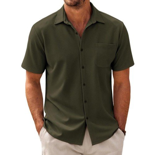 Camisa informal de manga corta de mezcla de algodón para hombre 44487570X