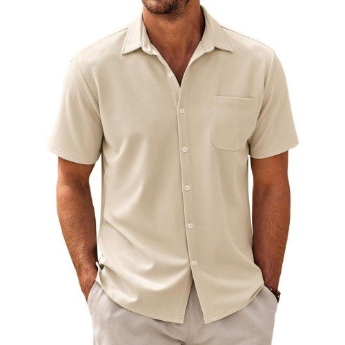 Camisa informal de manga corta de mezcla de algodón para hombre 44487570X