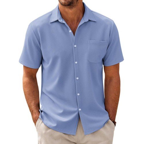 Camisa informal de manga corta de mezcla de algodón para hombre 44487570X