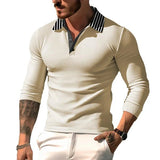 Men's Striped Print Long Sleeve Button-Up POLO Shirt 95550926X