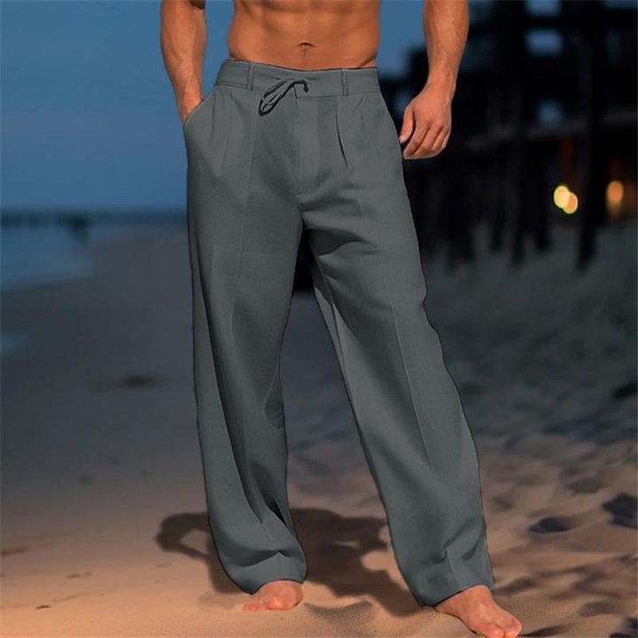 Pantalon de plage basique en lin de couleur unie pour homme 61164046X