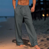 Men's Linen Solid Color Vacation Basic Beach Pants 61164046X