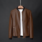Men's Stand Collar Leather Motorcycle Jacket 15482125X