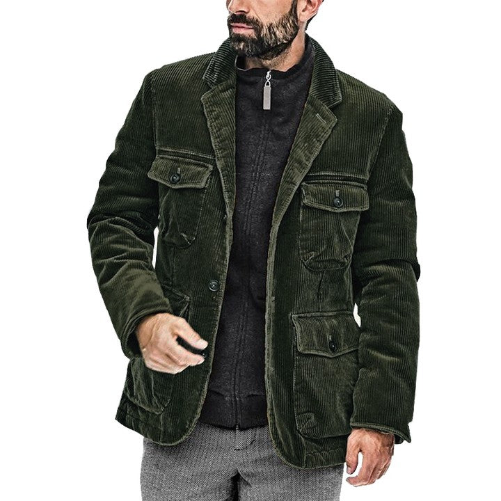 Veste multi-poches à revers pour homme de couleur unie 06596075X