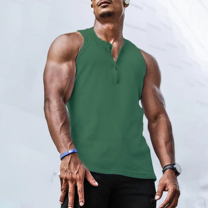 Men's Solid Color Henley Collar Tank Top 35770985X