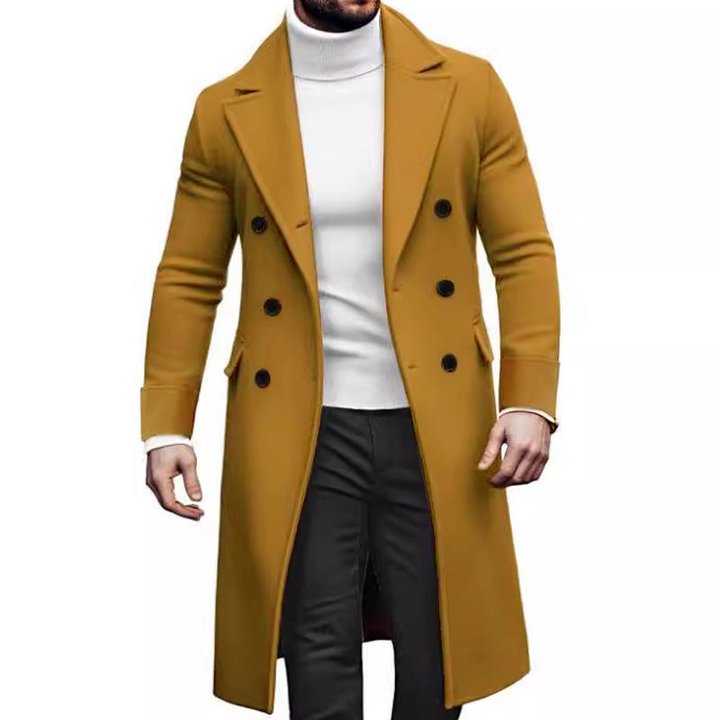 Men's Double-breasted Solid Color Mid-length Coat 75578376X