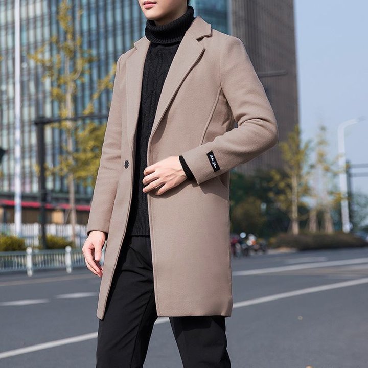 Men's Solid Color Lapel Trench Coat 97218593X