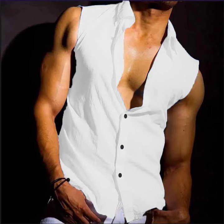 Men's Sleeveless Lapel Loose Solid Color Tank Top 43713277X