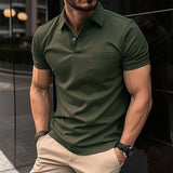 Men's Solid Color Button Pocket Sports Lapel Short Sleeve POLO Shirt 23463175X