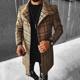 Men's Plaid Print Lapel Single Breasted Coat 07804648X