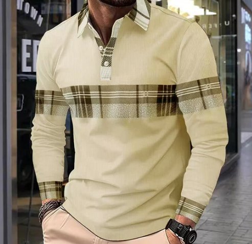 Men's Casual Long Sleeve Colorblock Button Waffle Polo Shirt 69839900X