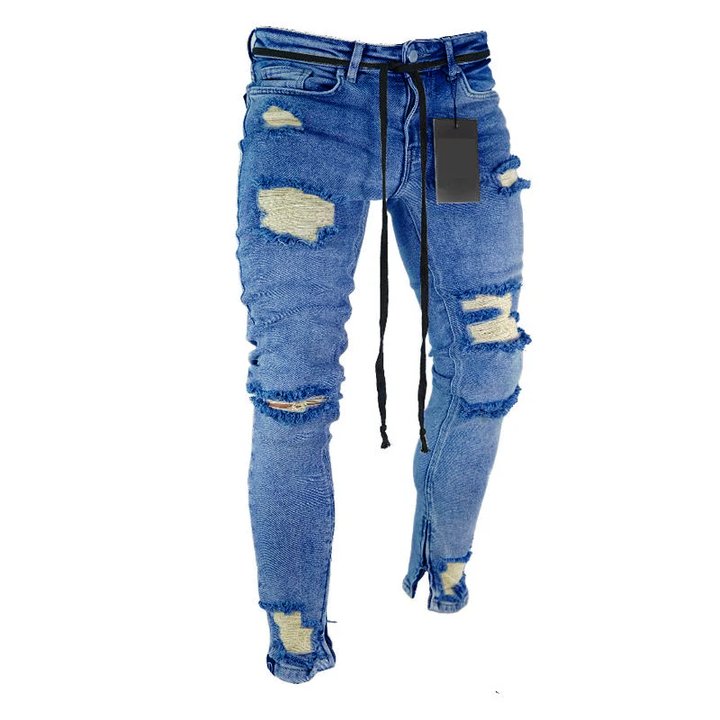 Men's Ripped Zipper Biker Jeans 46527635X