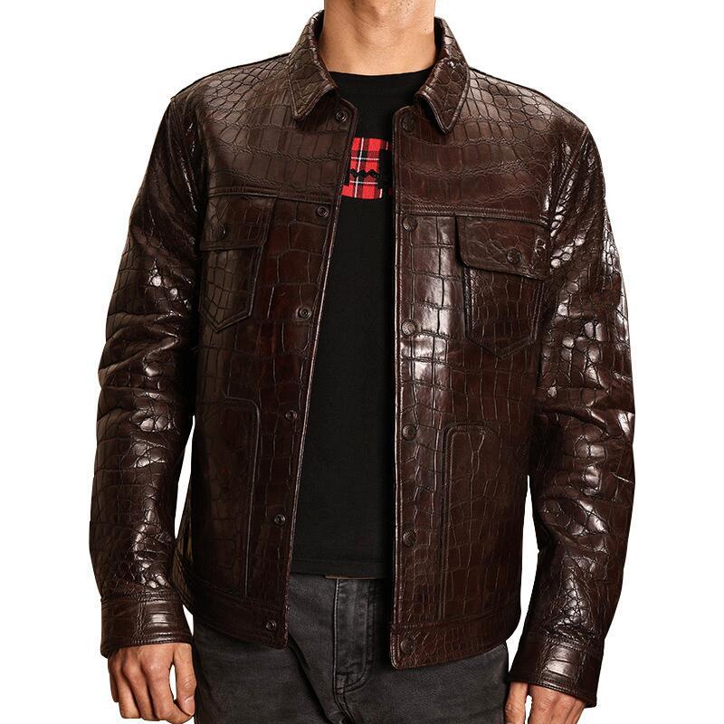 Men's Casual Lapel Croc-effect Leather Jacket 97266096F