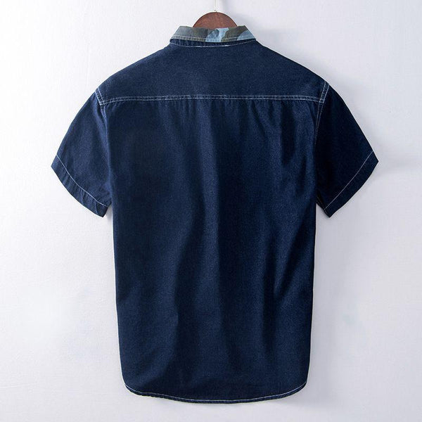 Men's Vintage Breast Pocket Lapel Short Sleeve Denim Shirt 48780733Y