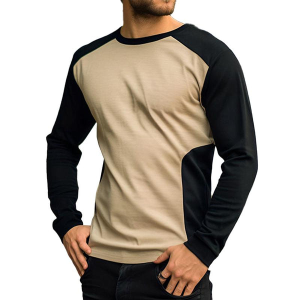 Men's Vintage Colorblock Patchwork Round Neck Long Sleeve T-Shirt 61646610M