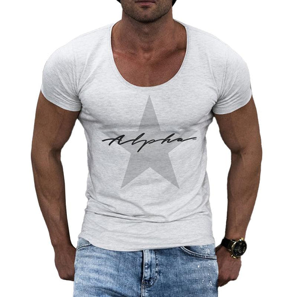Men's Casual Printed U-Neck Tight Short-Sleeved T-Shirt 75403279M