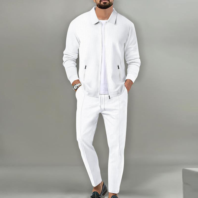 Hommes'S Ensemble veste et pantalon à revers gaufrés de couleur unie 29554016Y