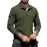 Men's Casual Lapel Solid Color Long Sleeve Polo Shirt 69584762M