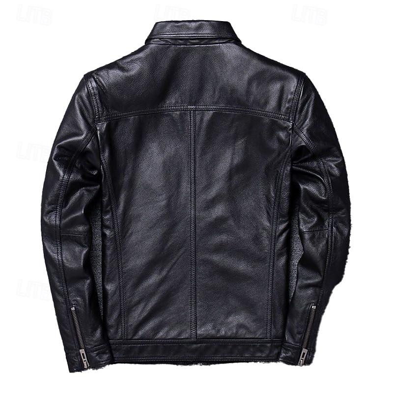 Men's Vintage Lapel Leather Motorcycle Jacket 38226954Y