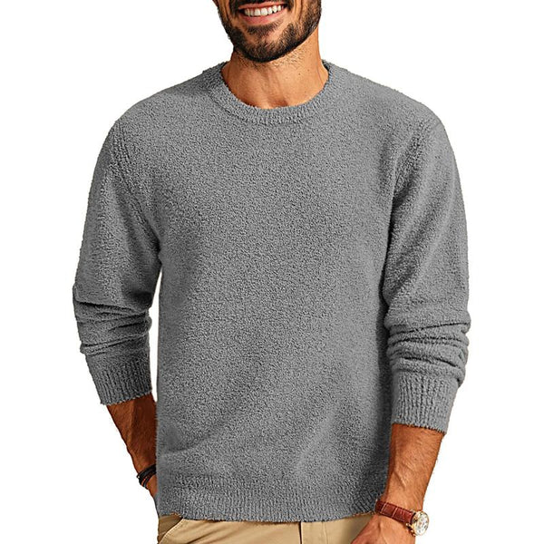 Men's Solid Color Plush Round Neck Long Sleeve Sweatshirt 48577116Y