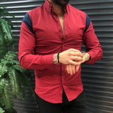 Men's Casual Colorblock Lapel Long Sleeve Shirt 08766619TO