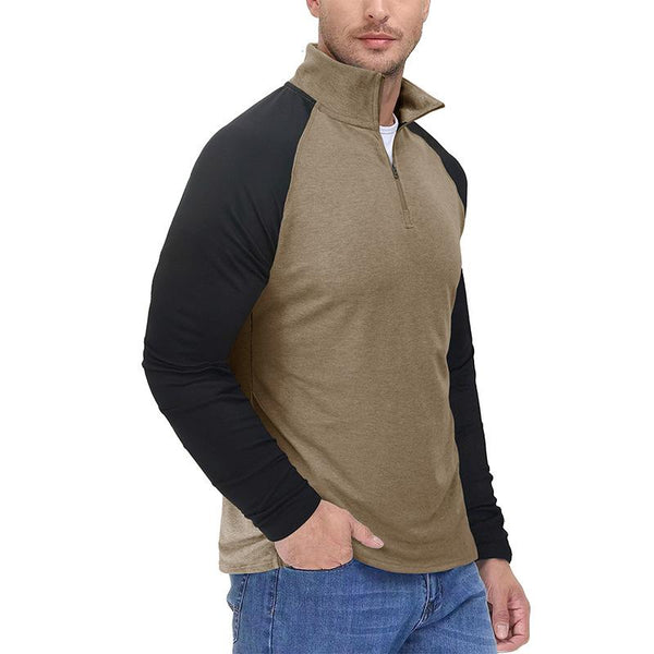 Men's Casual Stand Collar Zipper Colorblock Long Sleeve Sports Pullover Sweatshirt 39110815M