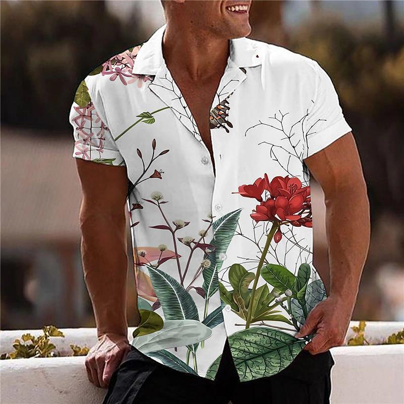 Men's Casual Flower Print Short Sleeve Shirt 50990643X