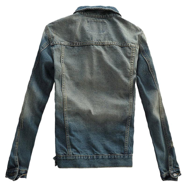 Men's Vintage Solid Color Distressed Denim Jacket 35094869Y