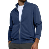 Men's Casual Solid Color Stand Collar Zipper Sweatshirt Jacket 48423999Y