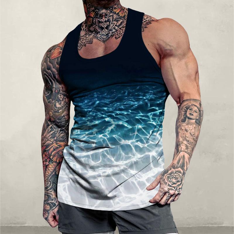 Men's Casual Gradient Wave Ripple Tank Top 09599232TO