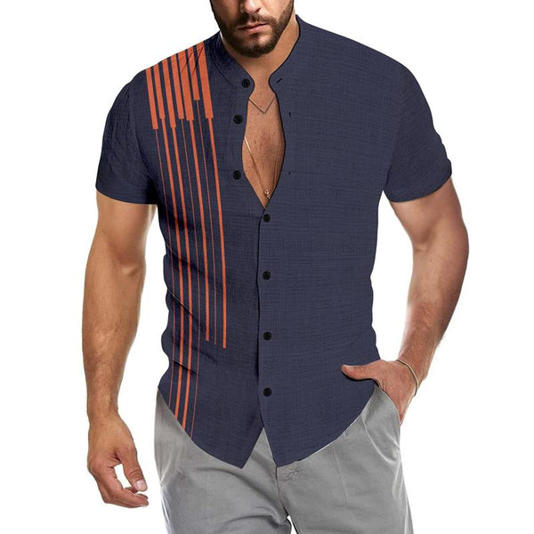 Men's Hawaiian Style Beach Short Sleeve Stand Collar Shirt 01985403X