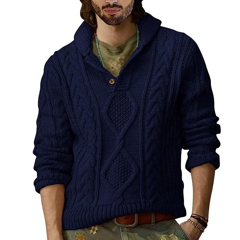Men's Casual Solid Color Twist Cable Button Stand Collar Sweater 99525958Y