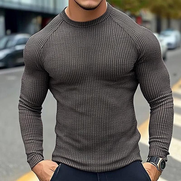 Men's Retro Casual Round Neck Striped Long Sleeve T-Shirt 07084940TO