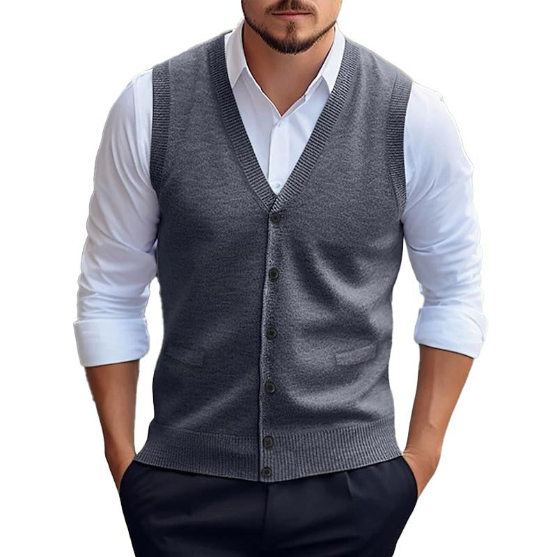 Gilet cardigan tricoté décontracté de couleur unie pour hommes 96080419X