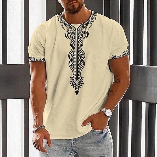 Men's Vintage Printed Round Neck Loose Short Sleeve T-Shirt 49599926X