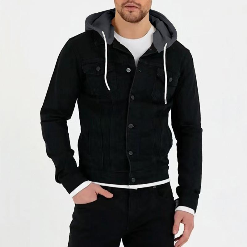 Men's Casual Solid Color Chest Pocket Hoodie Jacket 71822122Y