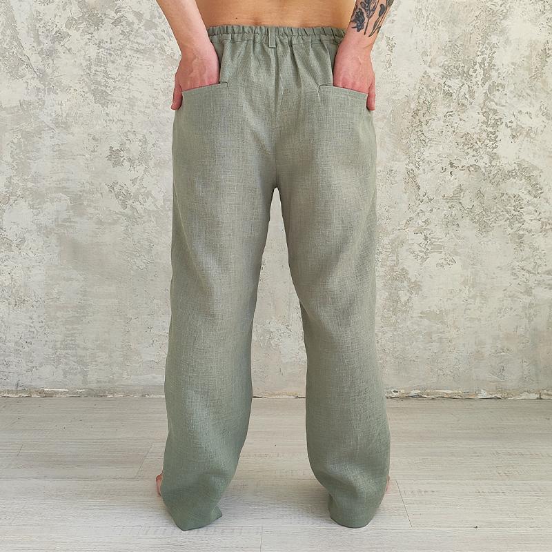 Men's Cotton and Linen Solid Color Casual Pants 73369312X