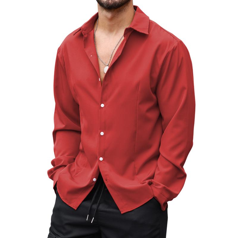 Men's Elastic Long Sleeve Mercerized Lapel Shirt 94336808X