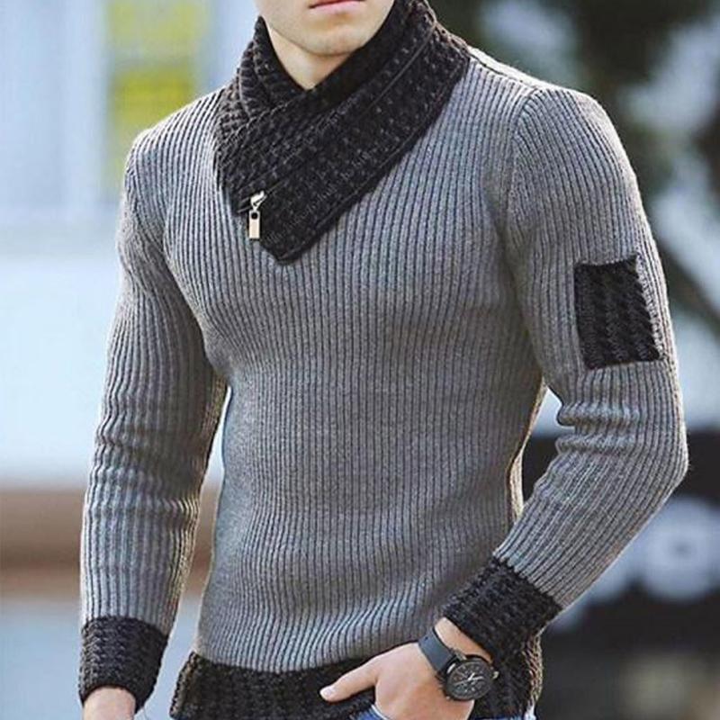 Men's Scarf Collar Knitted Pullover Sweater 81087121U