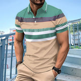 Men's Printed Striped Button Lapel POLO Shirt 98171601X