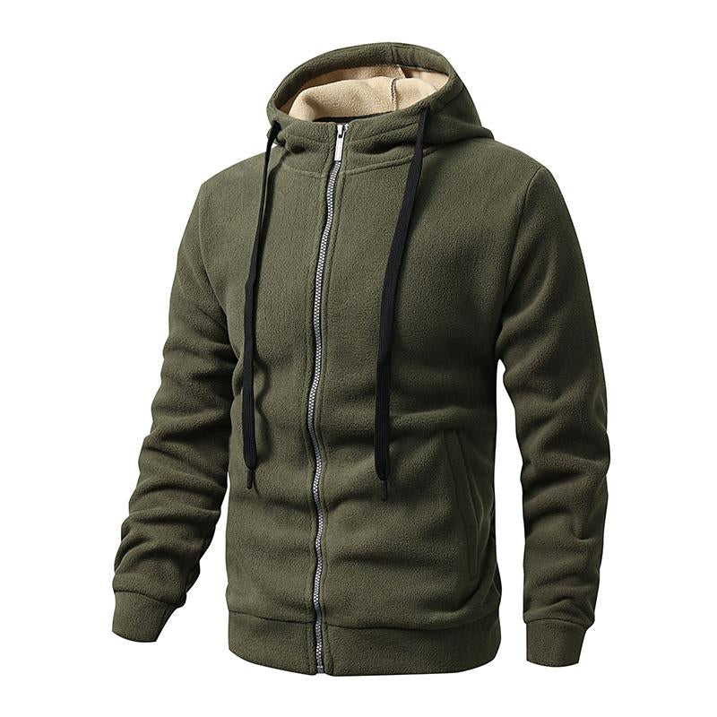 Men's Retro Casual Solid Color Polar Fleece Hooded Sweater Jacket 27457358TO