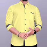 Men's Casual Color Block Lapel Long Sleeve Shirt 89605744Y