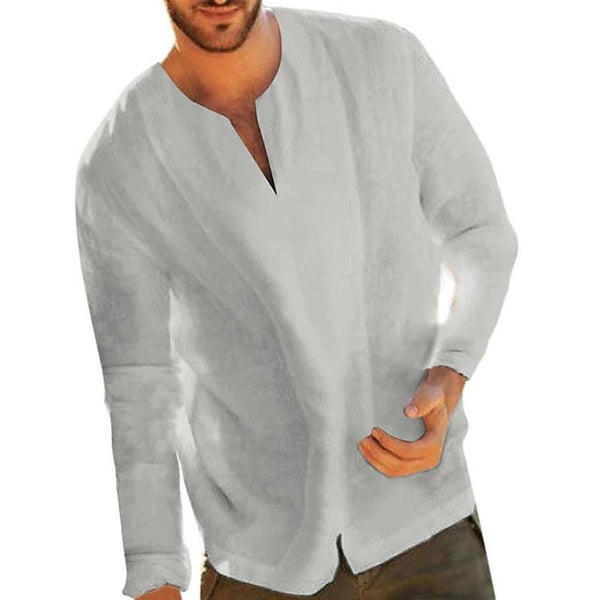 Men's Casual Solid Color Round Neck Long Sleeve Shirt 64279715Y
