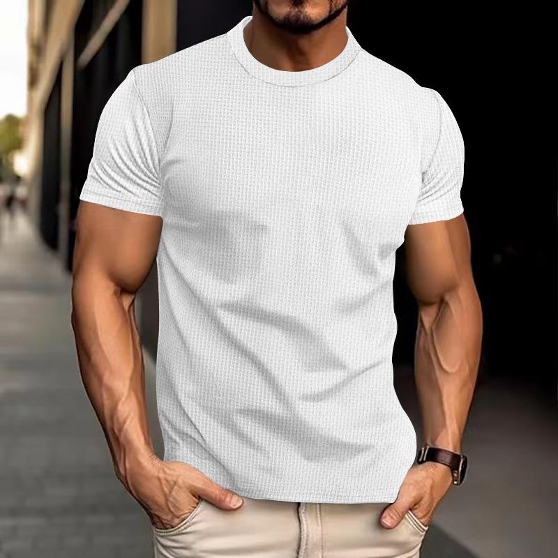 Men's Casual Waffle Solid Color Short Sleeve T-Shirt 03972198Y