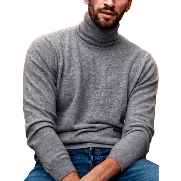 Men's Casual Solid Color Turtleneck Thin Long Sleeve Knitted Sweater 74891297M