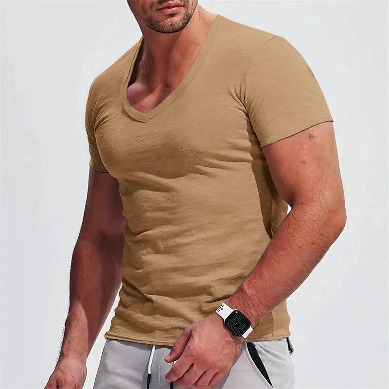 Men's V-neck Solid Color Slim Thin Short Sleeve T-Shirt 79796555X