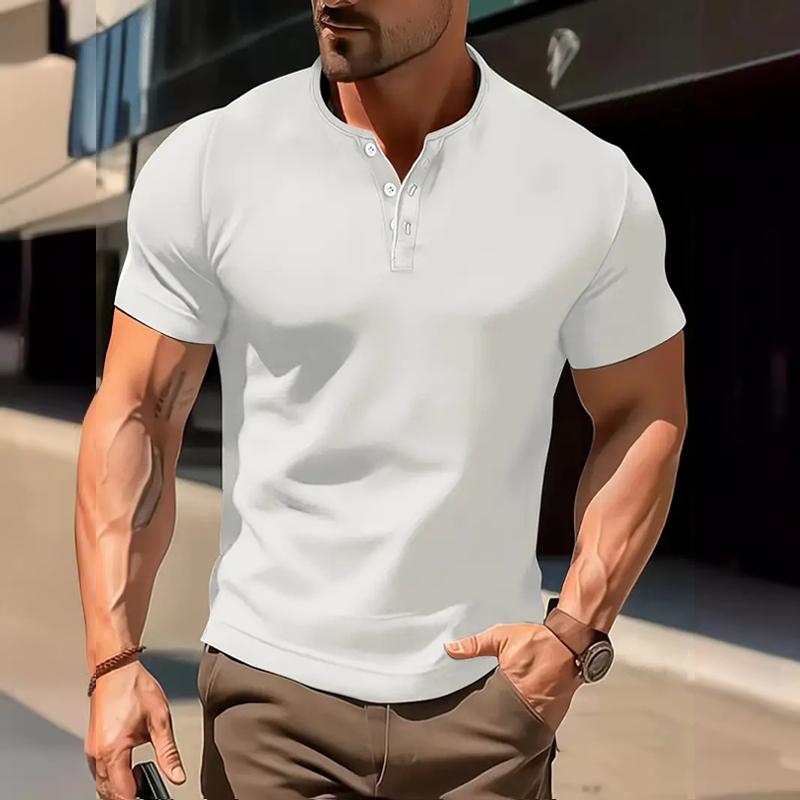 Men's Solid Henley Short Sleeve T-Shirt 28869173Y