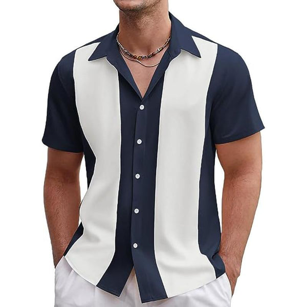 Men's Colorblock Lapel Short Sleeve Shirt 10460078Y