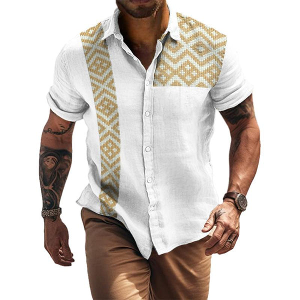 Men's Casual Ethnic Color Block Short Sleeve Shirt 02020751TO