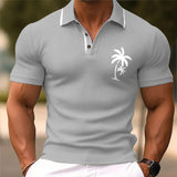 Men's Coconut Tree Print Lapel Short Sleeve Polo Shirt 09270659Z